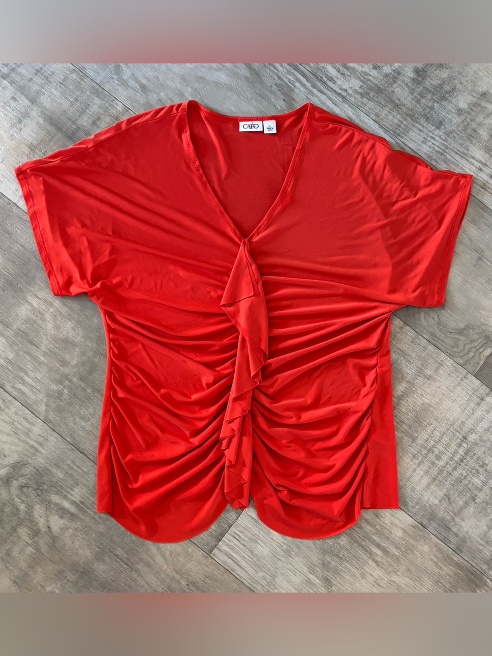 Cato Vibrant Orange Ruffled V-Neck top-054 - Picture 1 of 4